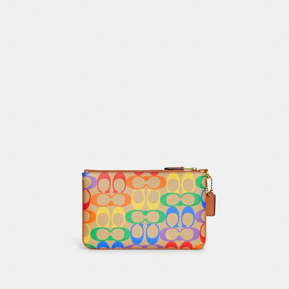 COACH®,SMALL WRISTLET IN RAINBOW SIGNATURE CANVAS,Signature Coated Canvas/Leather,Mini,Brass/Tan Natural Multi,Back View