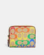 COACH®,BILLFOLD WALLET IN RAINBOW SIGNATURE CANVAS,Signature Coated Canvas/Leather,Mini,Brass/Tan Natural Multi,Front View