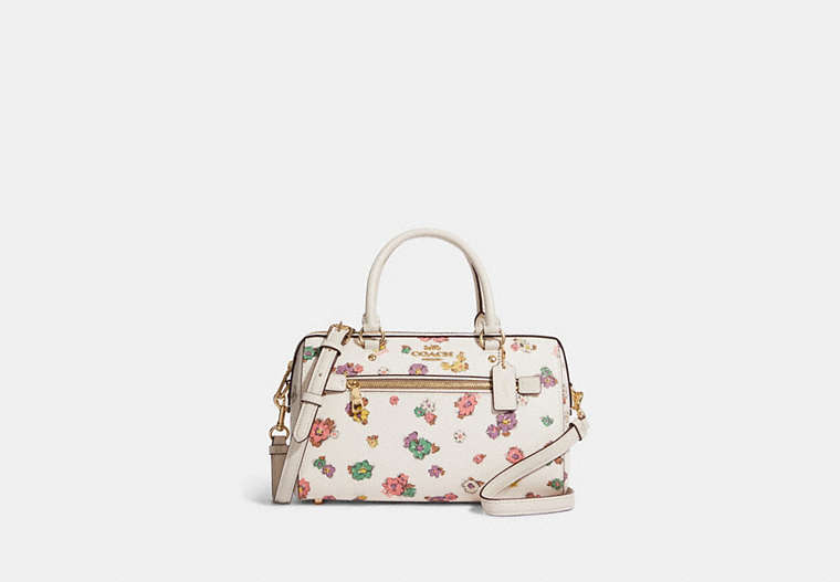 COACH®,ROWAN SATCHEL WITH SPACED FLORAL FIELD PRINT,Large,Gold/Chalk Multi,Front View