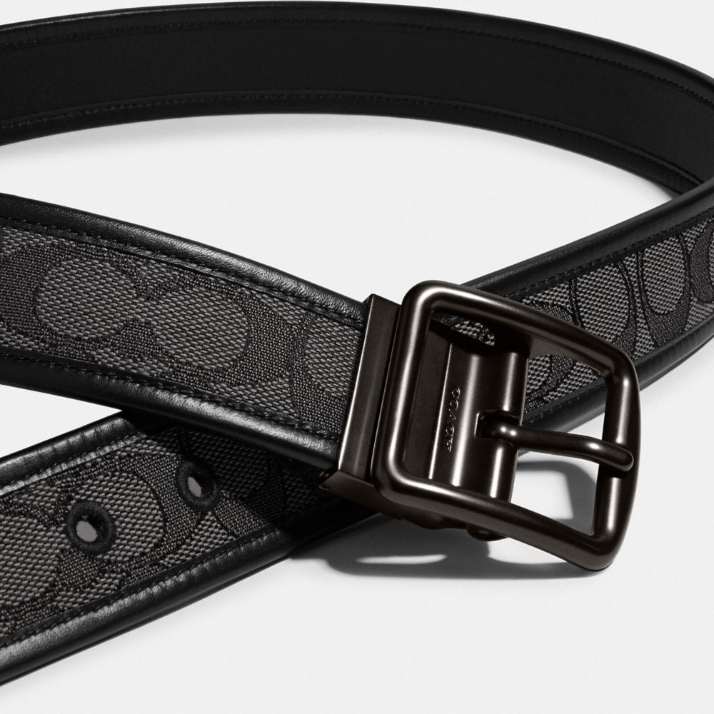 COACH®,Harness Buckle Belt, 38 Mm,Standard,Piping,Day Party,Black,Closer View