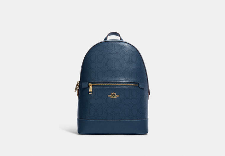 COACH®,KENLEY BACKPACK IN SIGNATURE LEATHER,Large,Gold/Denim,Front View
