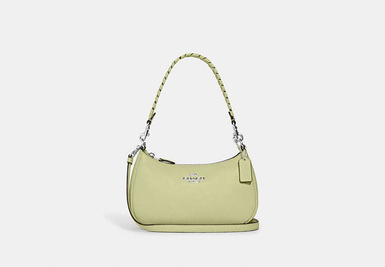 COACH®,TERI SHOULDER BAG WITH WHIPSTITCH,Medium,Silver/Pale Lime,Front View