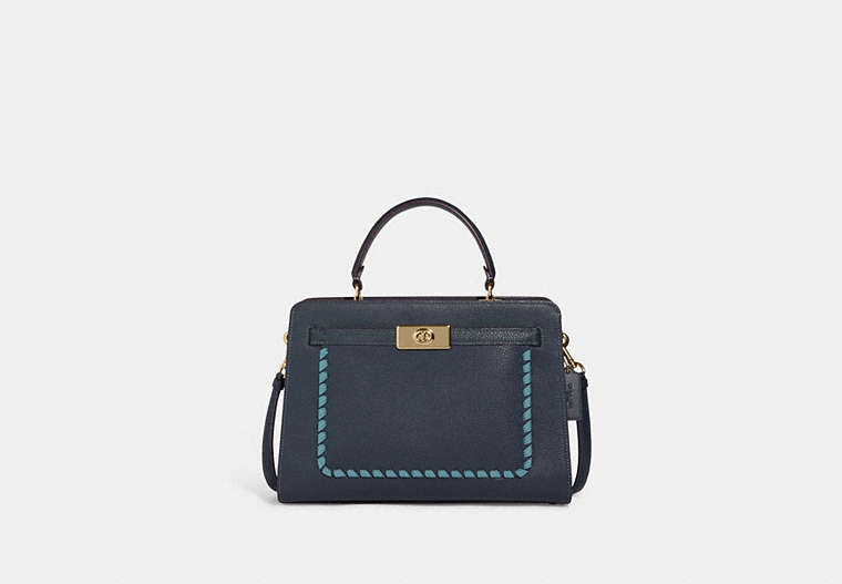 COACH®,LANE CARRYALL WITH WHIPSTITCH,Medium,Gold/Denim Multi,Front View