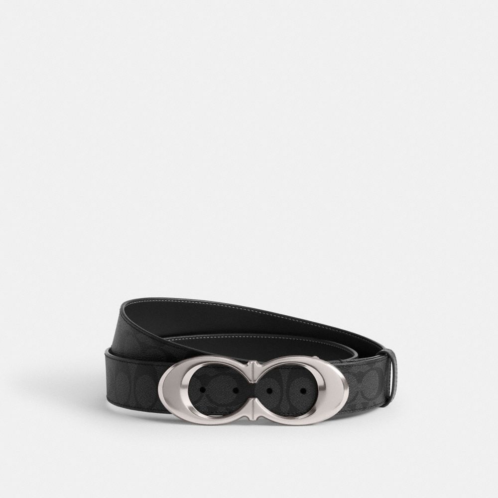 COACH®,CEINTURE À BOUCLE SIGNATURE, 25 MM,Argent/Graphite,Front View