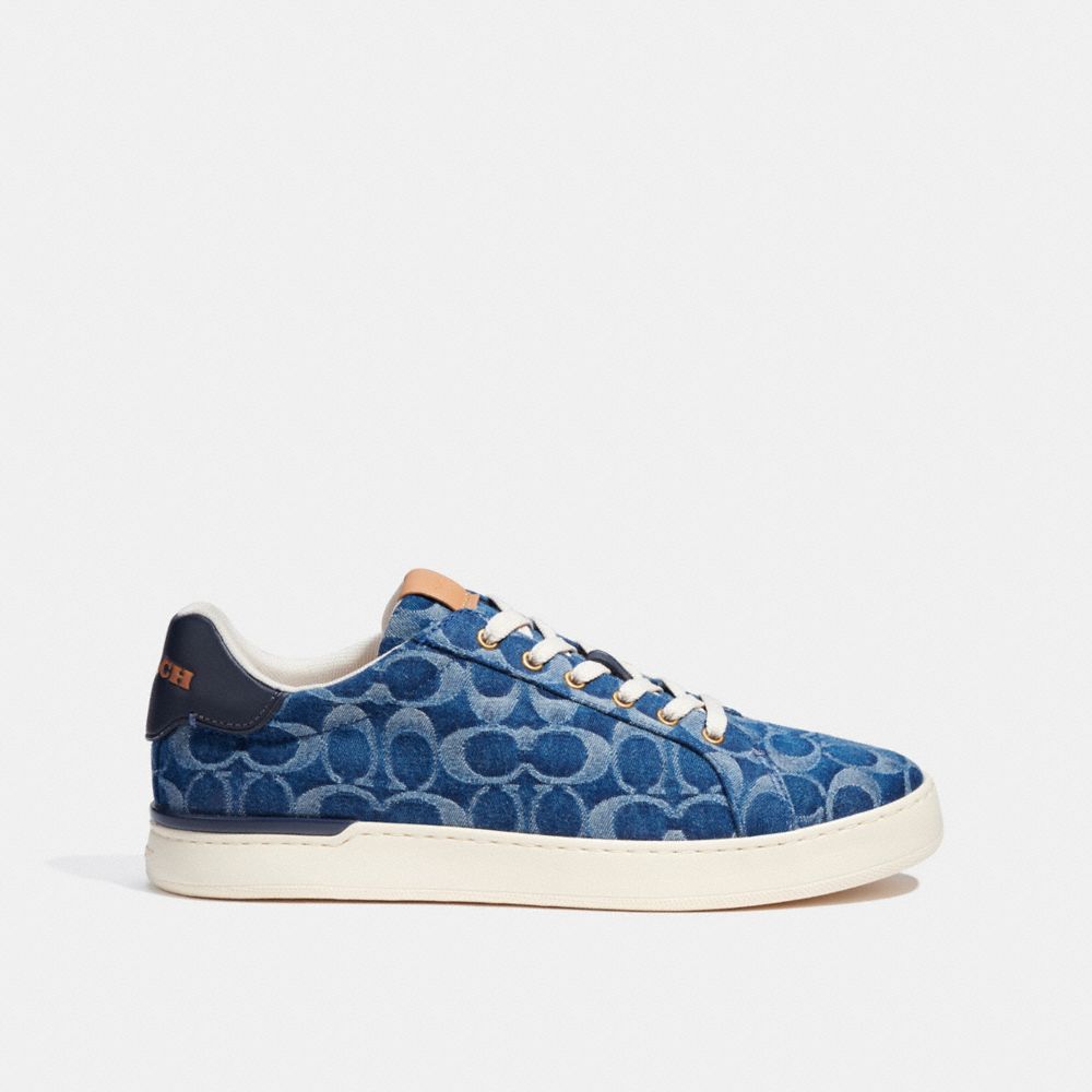 COACH®,LOWLINE LOW TOP SNEAKER IN SIGNATURE DENIM,Indigo Denim/Midnight Navy,Angle View