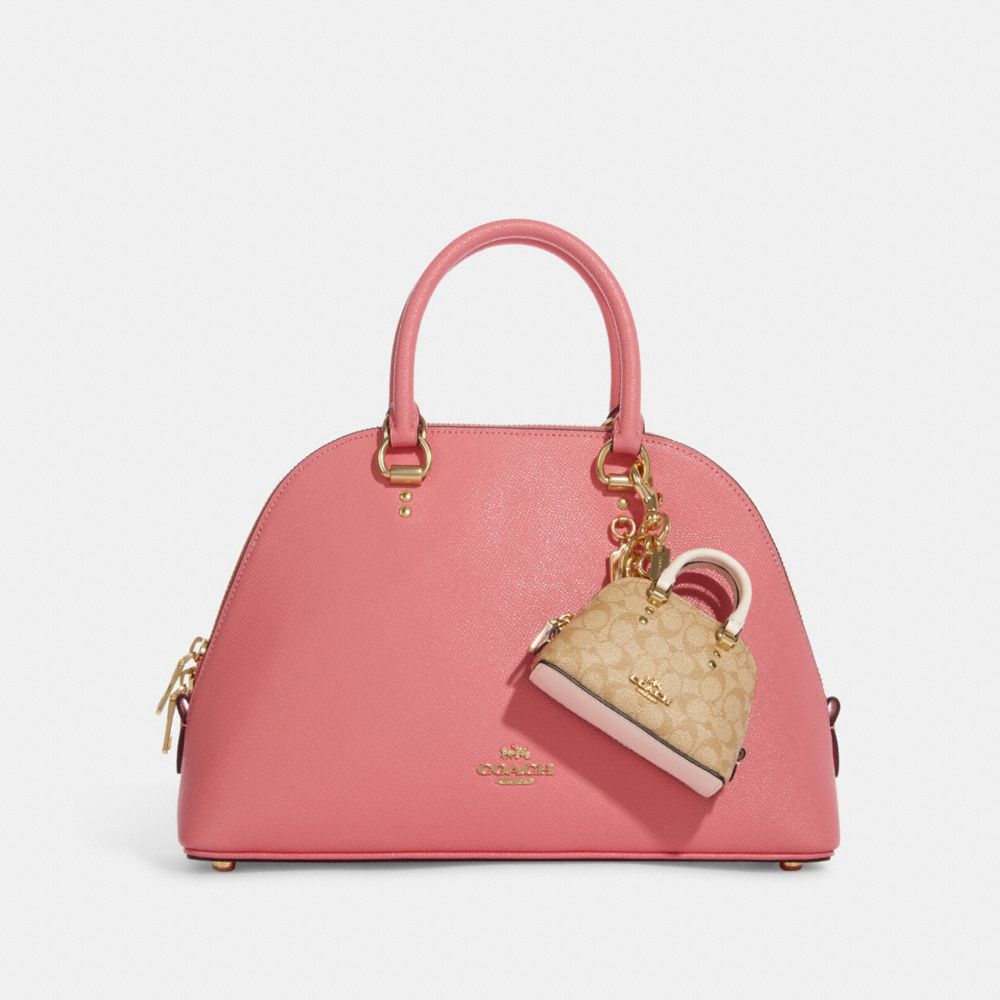 Coach Pink/Beige Leather Signature Strap Katy Satchel Coach