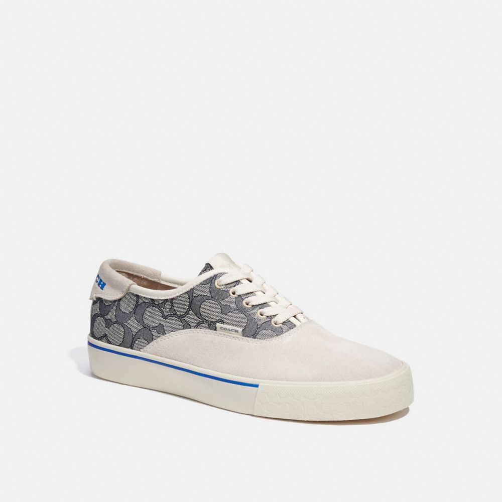 COACH®,SKATE LACE UP SNEAKER IN SIGNATURE JACQUARD,Dark Ocean/Steam,Front View