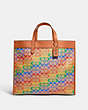 COACH®,FIELD TOTE 40 IN RAINBOW SIGNATURE CANVAS,Signature Coated Canvas/Leather,X-Large,Saddle Multi,Front View
