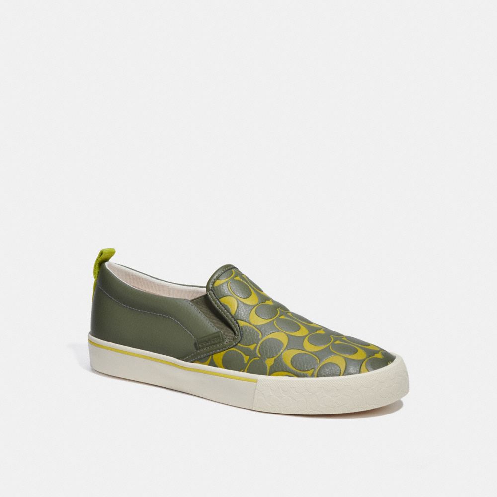 COACH®,SKATE SLIP ON SNEAKER IN SIGNATURE,Army Green,Front View