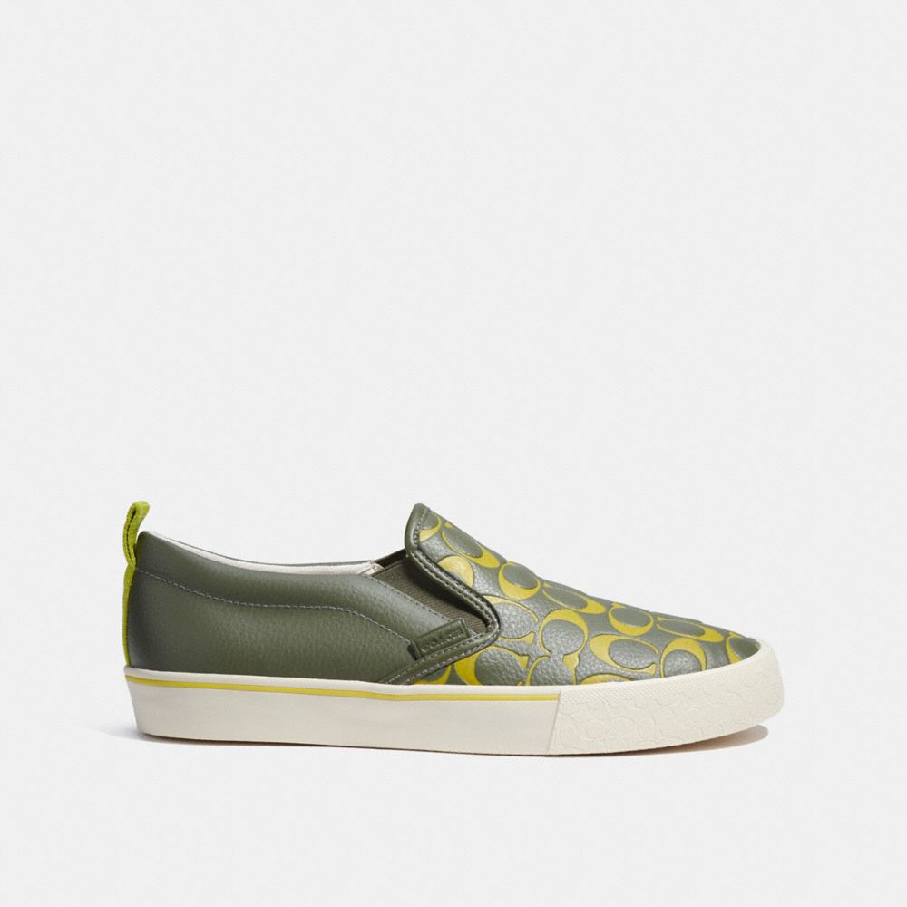 COACH®,SKATE SLIP ON SNEAKER IN SIGNATURE,Army Green,Angle View