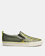 COACH®,SKATE SLIP ON SNEAKER IN SIGNATURE,Leather,Army Green,Angle View