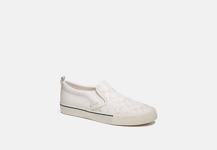 COACH®,SKATE SLIP ON SNEAKER IN SIGNATURE,Leather,Chalk,Front View