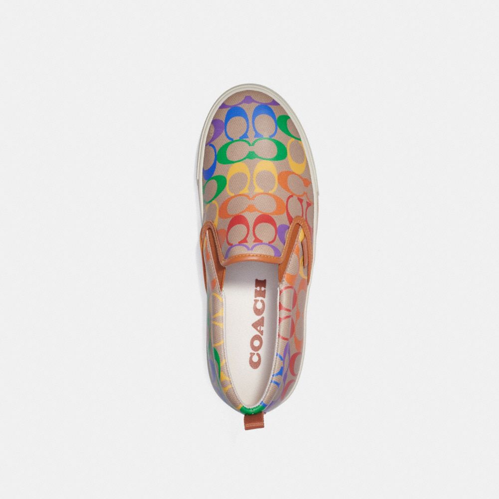 COACH®,SKATE SLIP ON SNEAKER IN RAINBOW SIGNATURE CANVAS,Signature Coated Canvas/Leather,Rainbow Signature,Inside View,Top View