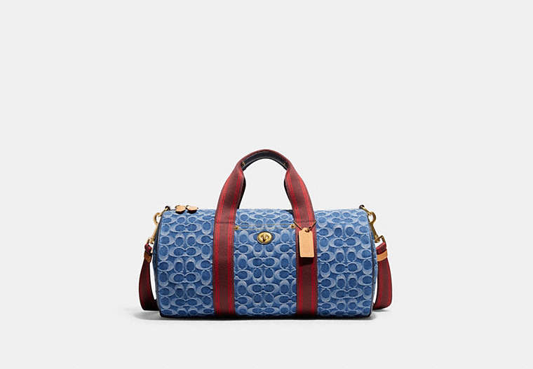 COACH®,DUFFLE IN SIGNATURE DENIM,Calf Leather,X-Large,Washed Denim,Front View