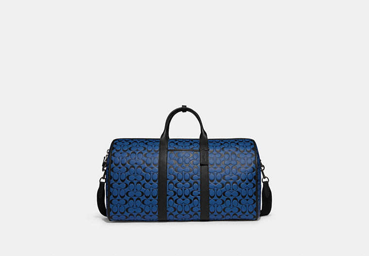 COACH®,GOTHAM DUFFLE BAG IN SIGNATURE LEATHER,Polished Pebble Leather,X-Large,Blue Fin/Black,Front View