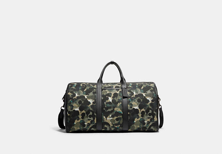 COACH®,GOTHAM DUFFLE BAG IN CANVAS WITH CAMO PRINT,Refined Calf Leather,X-Large,Green/Blue,Front View image number 0