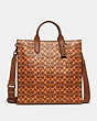 COACH®,GOTHAM TALL TOTE IN SIGNATURE LEATHER,Polished Pebble Leather,X-Large,Saddle/Papaya,Front View