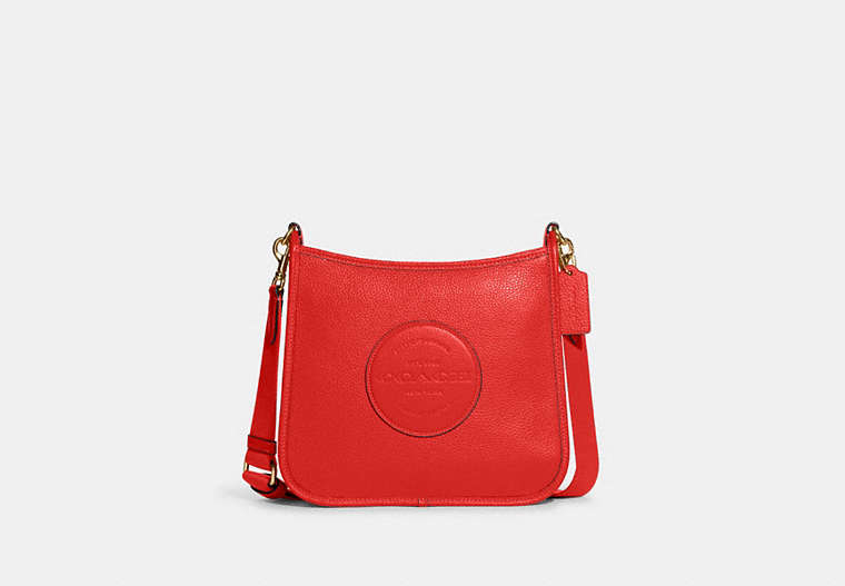 COACH®,DEMPSEY FILE BAG,Pebbled Leather,Medium,Im/Miami Red,Front View image number 0