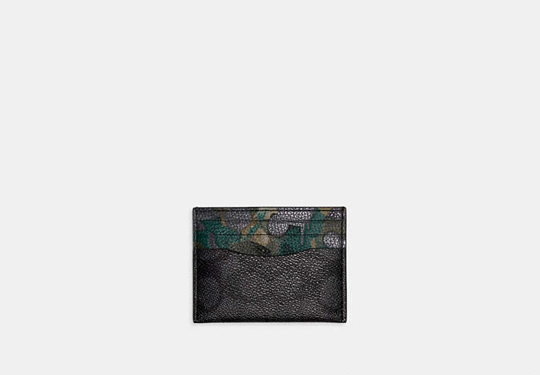 COACH®,CARD CASE IN SIGNATURE CANVAS WITH CAMO PRINT,Signature Coated Canvas,Charcoal Multi,Front View