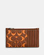 COACH®,ZIP CARD CASE IN SIGNATURE LEATHER,Polished Pebble Leather,Saddle/Papaya,Back View