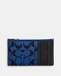 COACH®,ZIP CARD CASE IN SIGNATURE LEATHER,Polished Pebble Leather,Blue Fin/Black,Back View