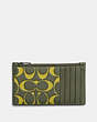 COACH®,ZIP CARD CASE IN SIGNATURE LEATHER,Polished Pebble Leather,Army Green/Key Lime,Back View