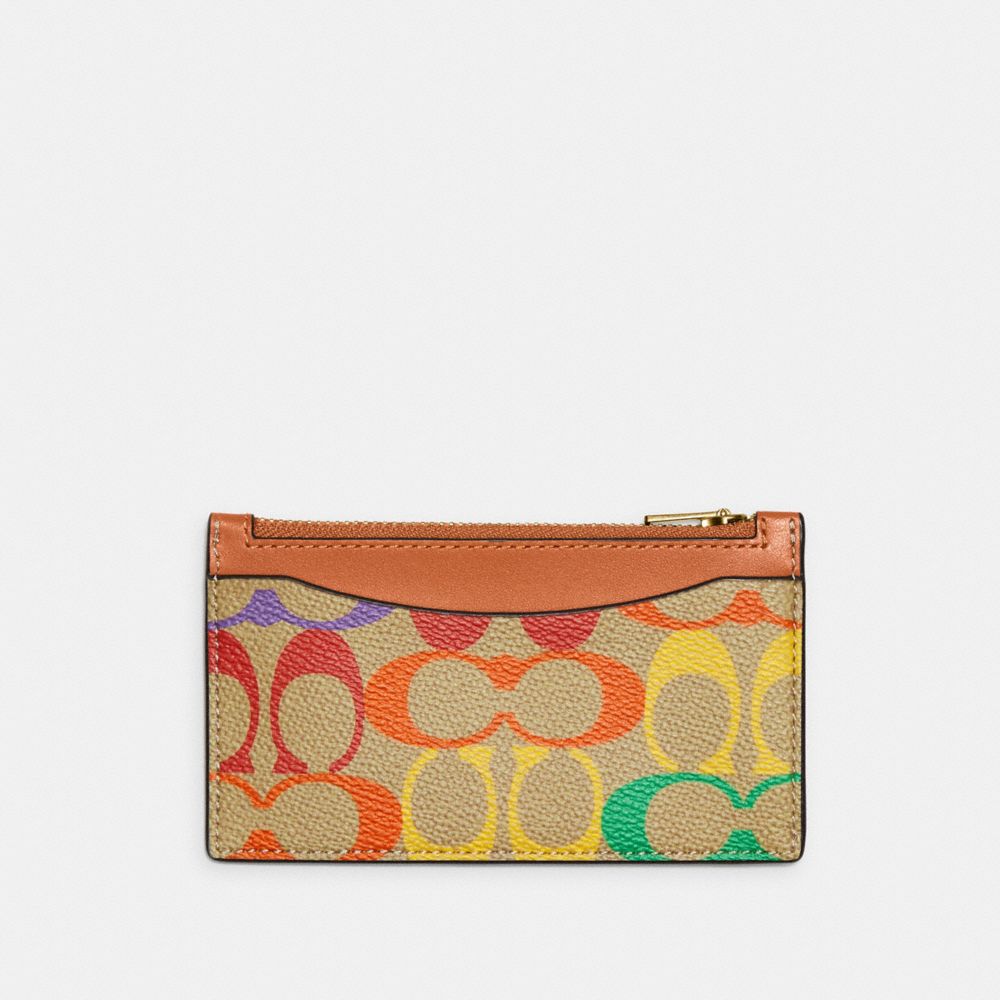 COACH Zip Card Case In Rainbow Signature Canvas