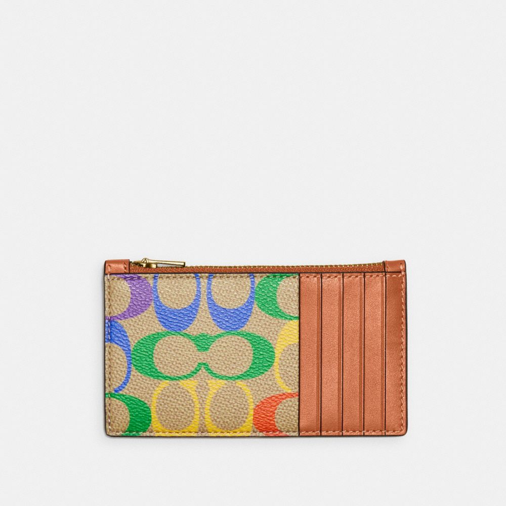 COACH® | Zip Card Case In Rainbow Signature Canvas