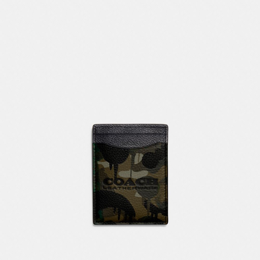 COACH®,MONEY CLIP CARD CASE IN SIGNATURE CANVAS WITH CAMO PRINT,Charcoal Multi,Front View