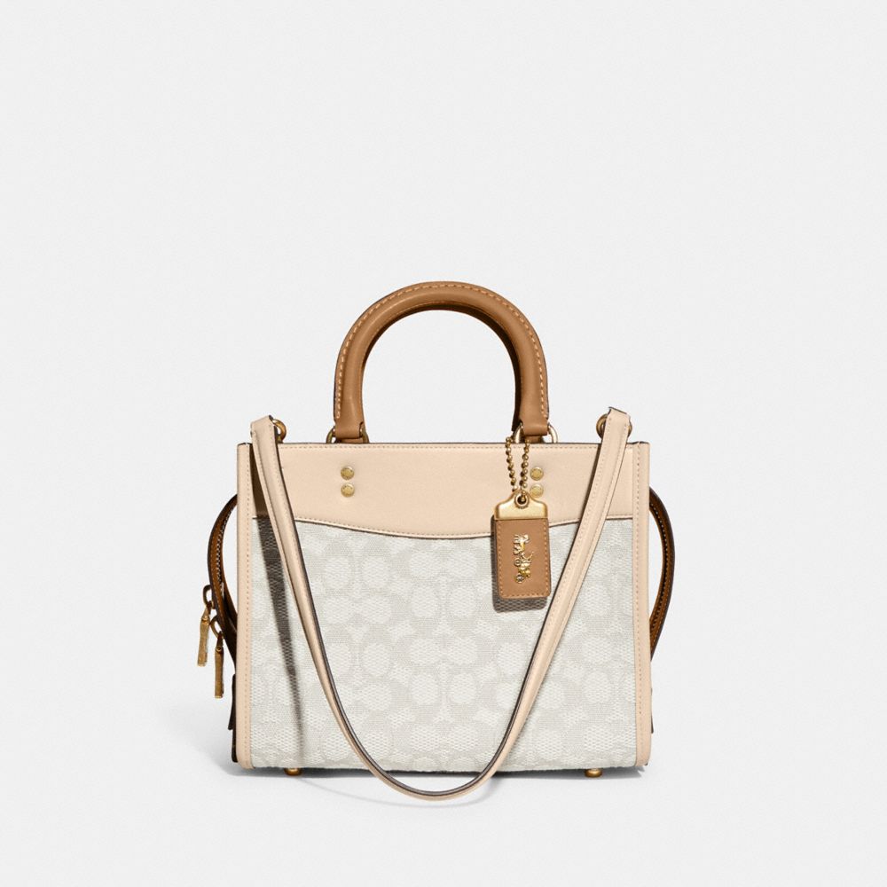 COACH®,ROGUE BAG 25 IN SIGNATURE TEXTILE JACQUARD,Medium,Brass/Chalk Ivory Multi,Front View