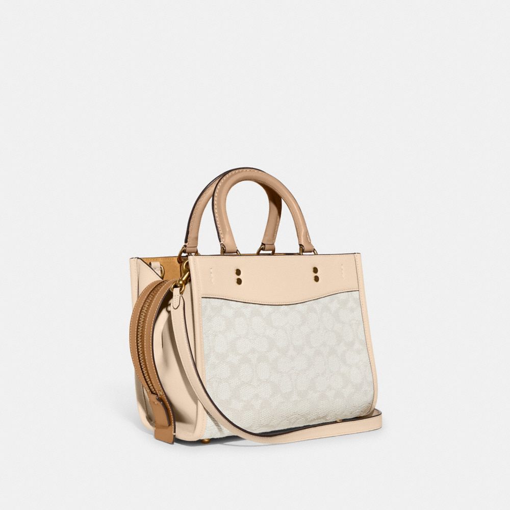 COACH®,ROGUE BAG 25 IN SIGNATURE TEXTILE JACQUARD,Medium,Brass/Chalk Ivory Multi,Angle View