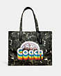 COACH®,100 PERCENT RECYCLED CANVAS TOTE 42 WITH CAMO PRINT AND RAINBOW HORSE AND CARRIAGE,Recycled Canvas/Recycl...,Green/Blue Multi,Front View
