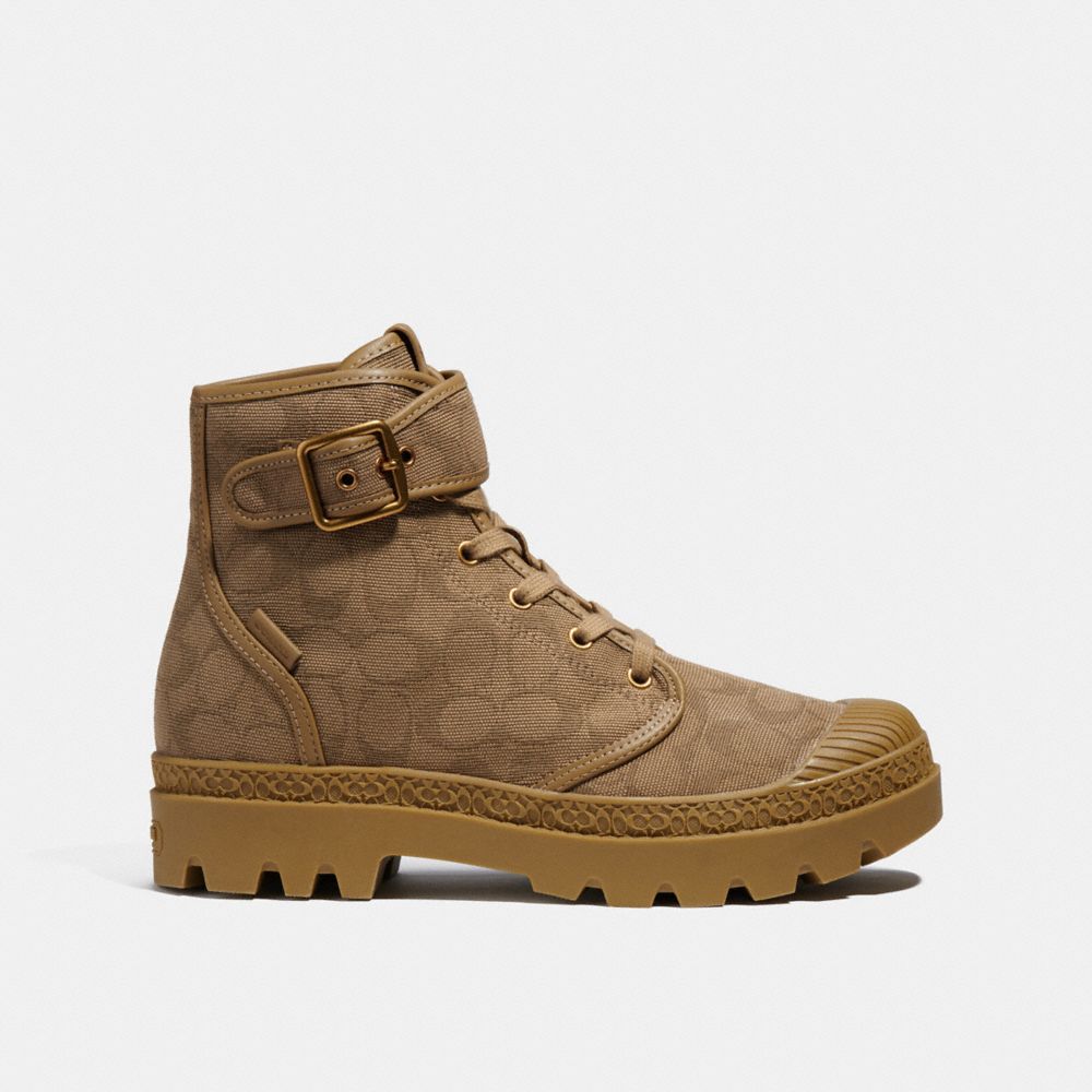 COACH®,TROOPER MID TOP BOOT IN SIGNATURE JACQUARD CANVAS,Light Surplus,Angle View