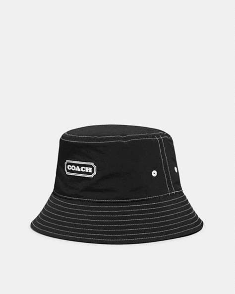 COACH®,BUCKET HAT WITH COACH,cotton,Washed Black,Front View