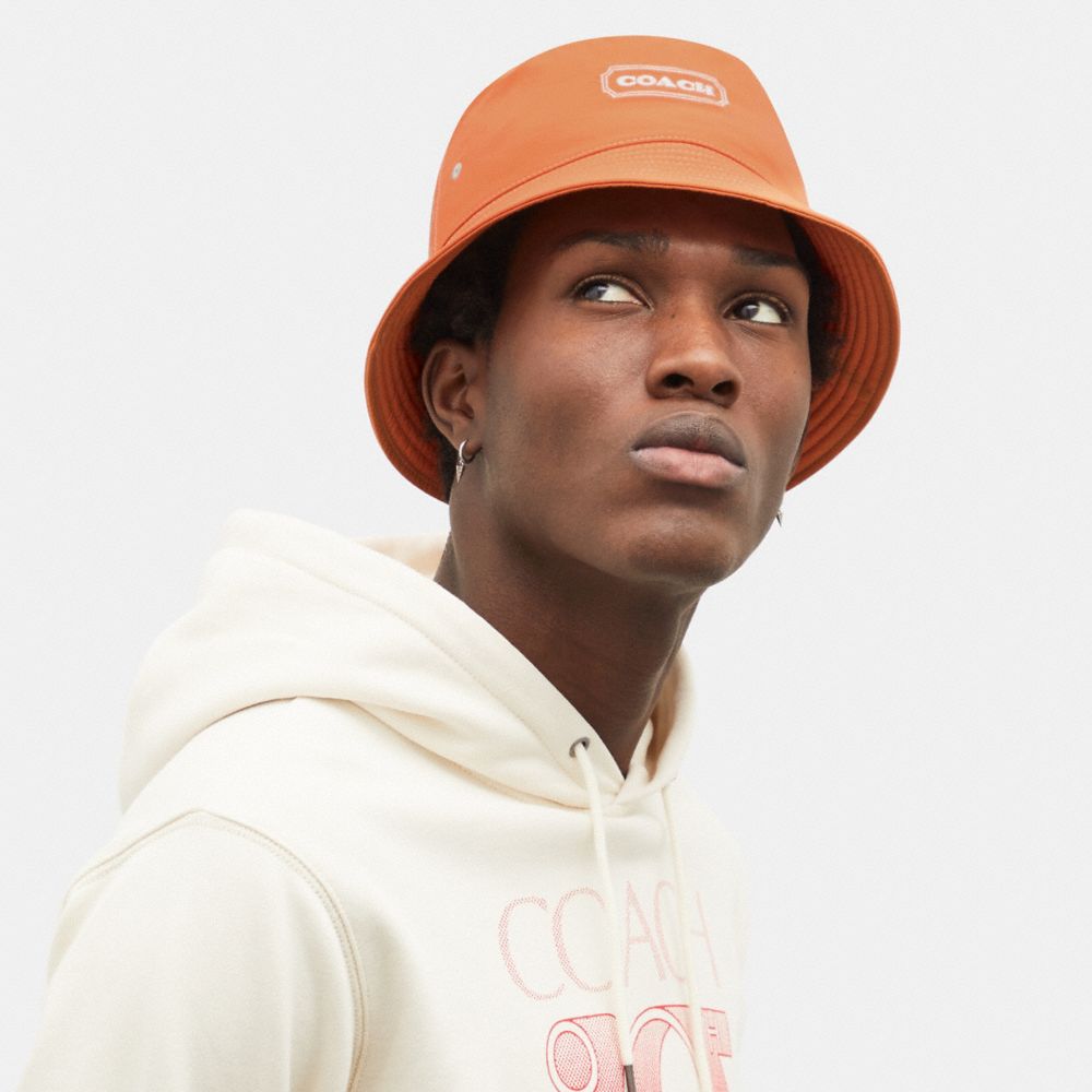 COACH®,Bucket Hat With Coach,Cotton,Polyamide,Bucket,Stitching,Logo,Casual,,Detail View