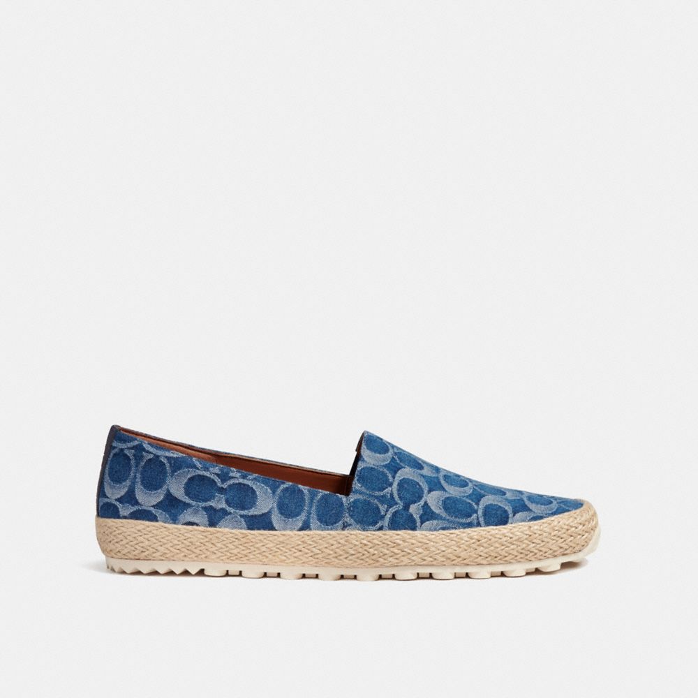 COACH®,ESPADRILLE IN SIGNATURE DENIM,Leather,Denim,Angle View