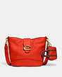 COACH®,MINI RUBY SATCHEL BAG CHARM,Pebble Leather,Mini,Guest,Brass/Red Orange,Angle View