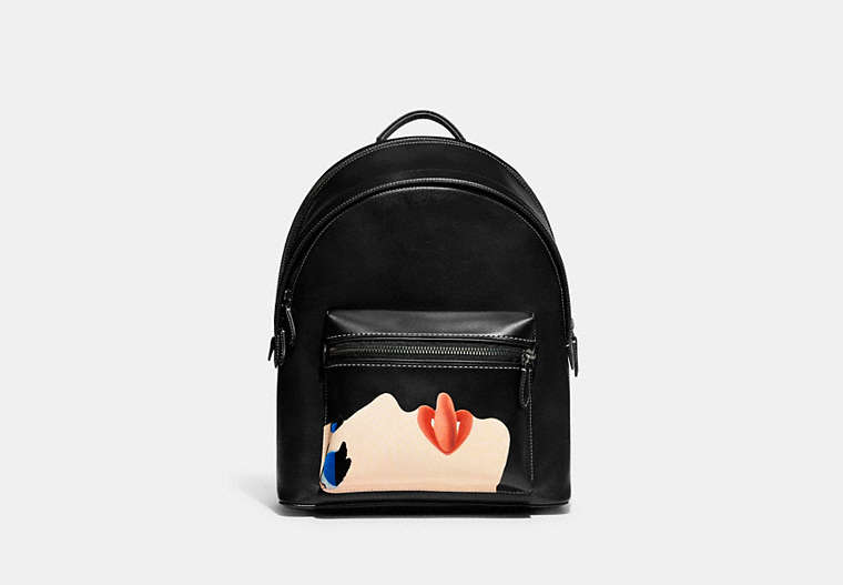 COACH®,COACH X TOM WESSELMANN CHARTER BACKPACK,Glovetanned Leather,Large,Black,Front View