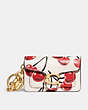COACH®,MINI TABBY BAG CHARM WITH CHERRY PRINT,Smooth Leather,Mini,Brass/Chalk,Front View