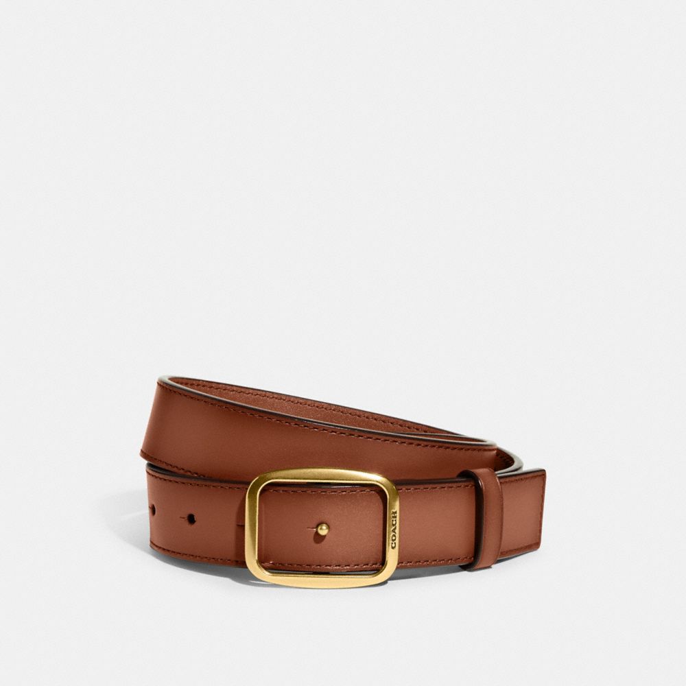 COACH®,CLASSIC BUCKLE BELT, 30MM,Brass/Saddle,Front View