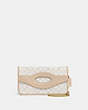 COACH®,FOLDOVER CUT OUT CLUTCH CROSSBODY IN SIGNATURE JACQUARD,Jacquard/Smooth Leather,Mini,Brass/Chalk Ivory,Front View