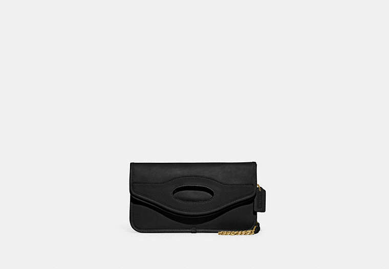 COACH®,FOLDOVER CUT OUT CLUTCH CROSSBODY,Smooth Leather,Small,Brass/Black,Front View