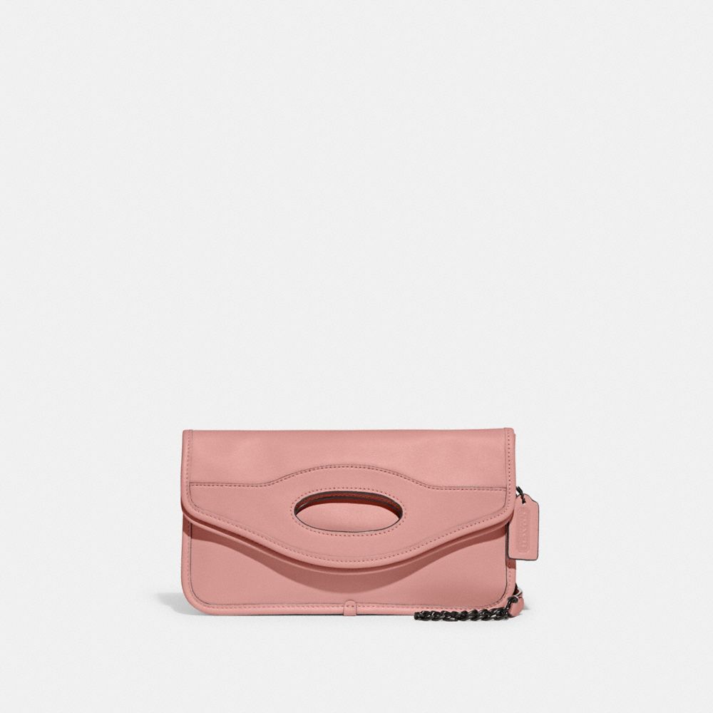 COACH®,FOLDOVER CUT OUT CLUTCH CROSSBODY,Smooth Leather,Small,Pewter/Carnation,Front View