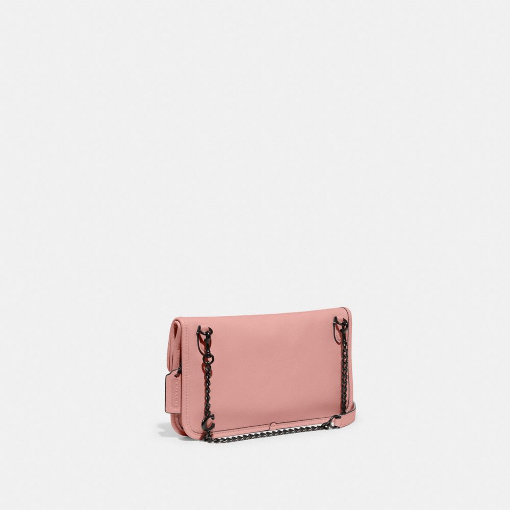COACH®,FOLDOVER CUT OUT CLUTCH CROSSBODY,Smooth Leather,Small,Pewter/Carnation,Angle View