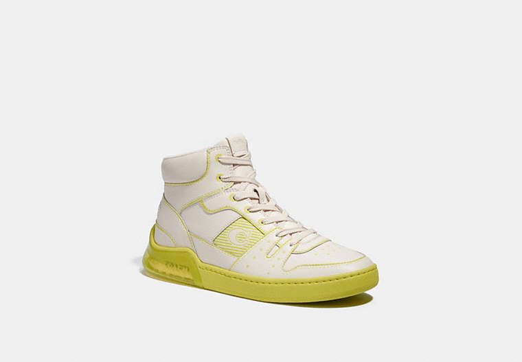 COACH®,CITYSOLE HIGH TOP SNEAKER WITH TROMPE L'OEIL,Leather,Chalk/Keylime,Front View