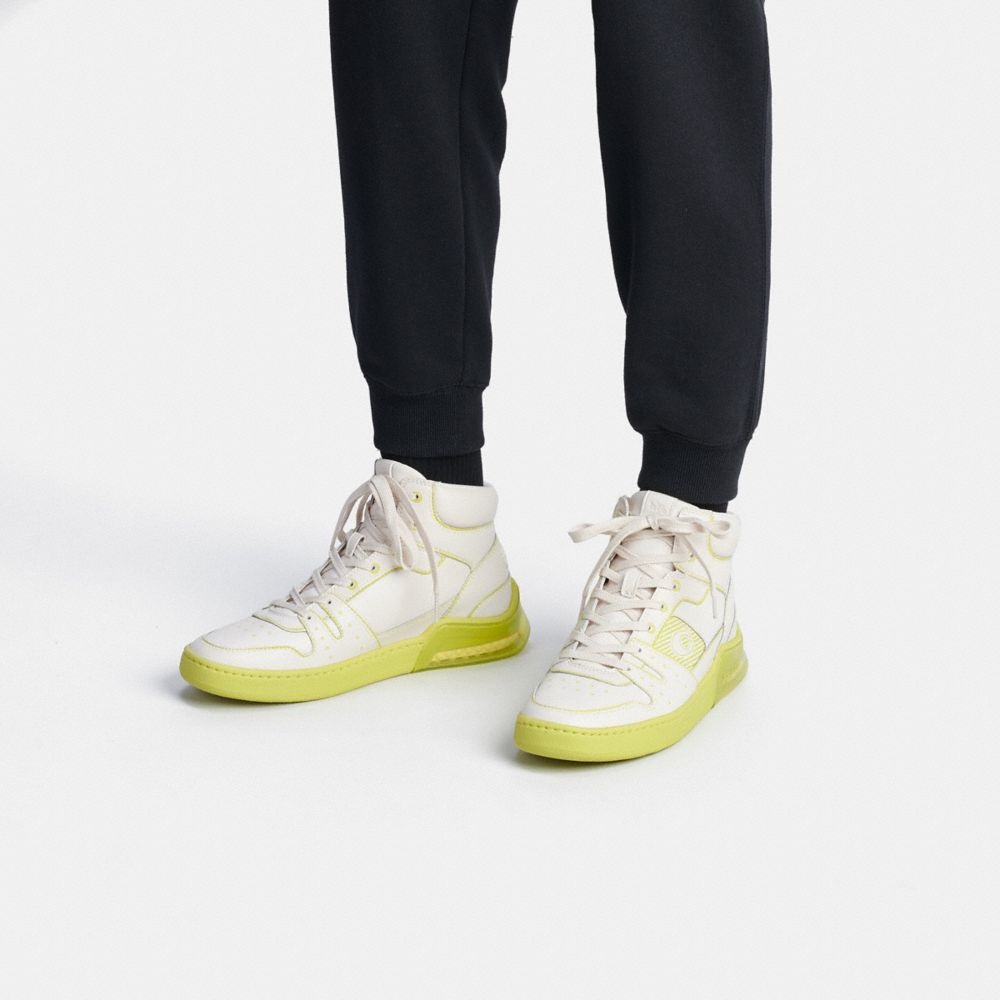 COACH®,Citysole High Top Sneaker With Trompe L'oeil,Rubber,Leather,Casual,High Top,Logo,Pattern,Cushioned,Casual,Cream,Detail View