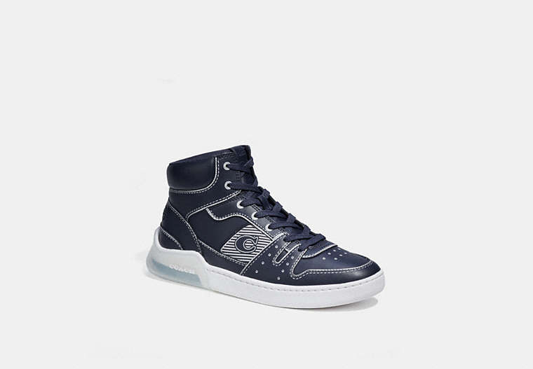 COACH®,CITYSOLE HIGH TOP SNEAKER WITH TROMPE L'OEIL,Midnight Navy/Optic White,Front View