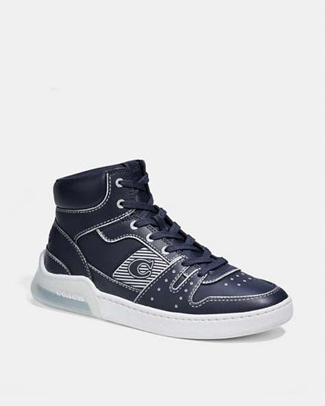 COACH®,CITYSOLE HIGH TOP SNEAKER WITH TROMPE L'OEIL,Leather,Midnight Navy/Optic White,Front View