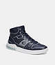 COACH®,CITYSOLE HIGH TOP SNEAKER WITH TROMPE L'OEIL,Leather,Midnight Navy/Optic White,Front View