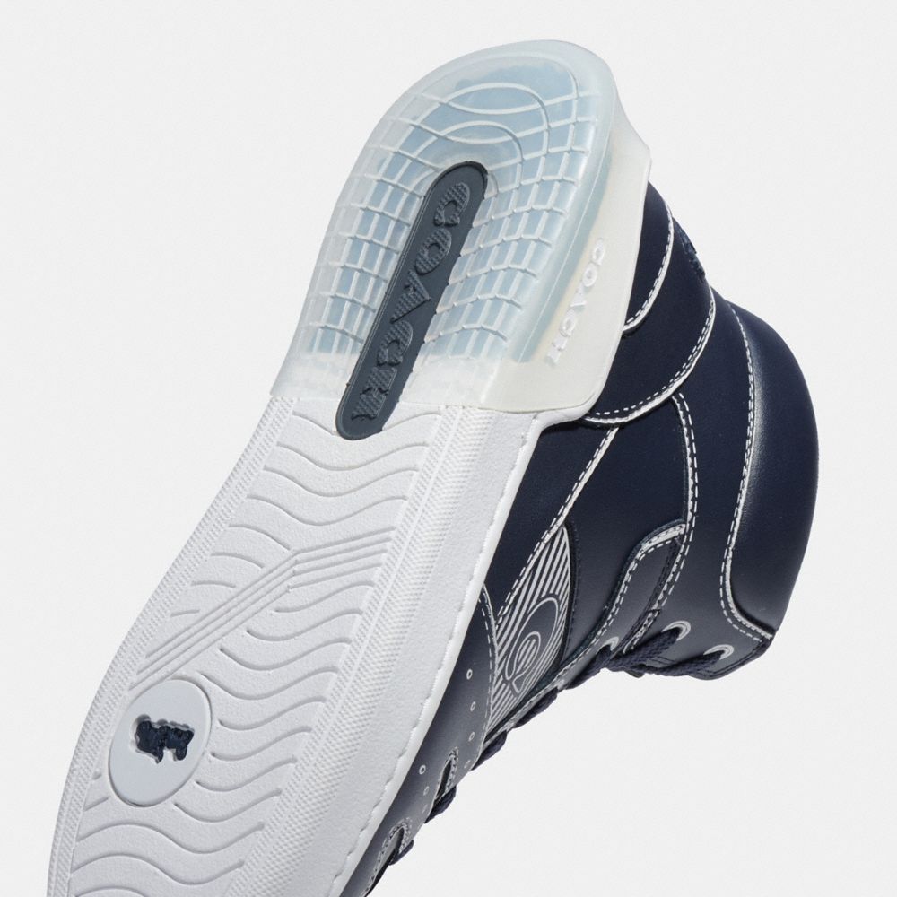 COACH®,Citysole High Top Sneaker With Trompe L'oeil,Rubber,Leather,Casual,High Top,Logo,Pattern,Cushioned,Casual,Navy,Closer View